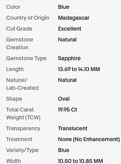 • Gemstone specifications.